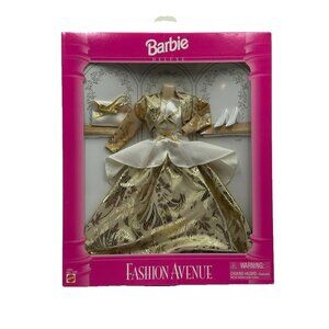 Vintage 1995 NIP Mattel Barbie Fashion Avenue Deluxe Gold Gown Purse Shoes 14307